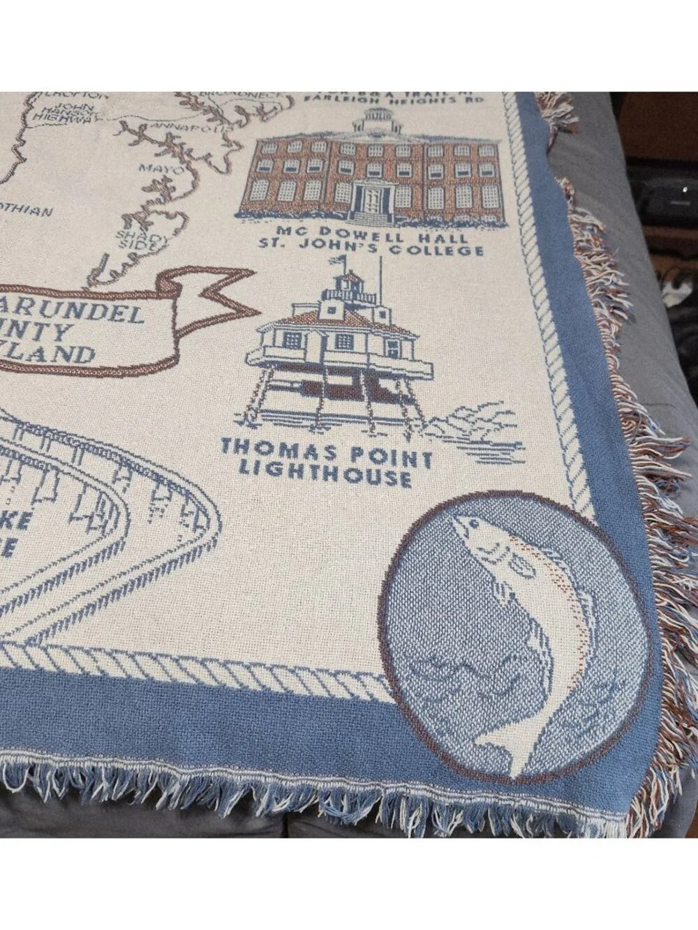 Anne Arundel County Maryland Throw Blanket Historic Landmarks Map Woven Tapestry